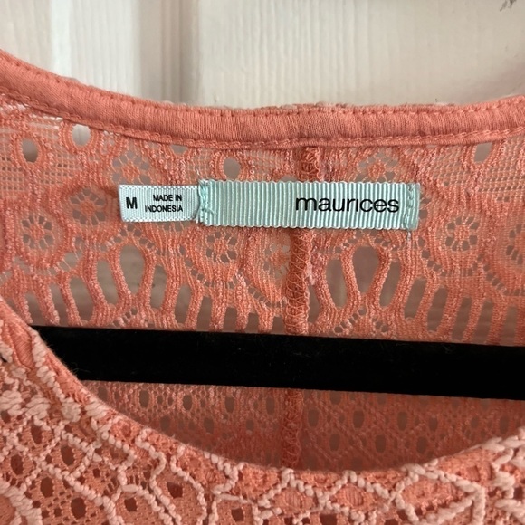 Maurice’s Blouse Medium Paisley Embroidered Lace Pink Back Split 100% Nylon - Picture 2 of 5